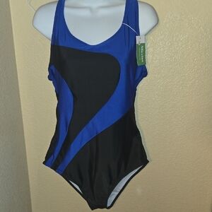 ☆Elegant Black and Blue One-Piece Swimsuit XS NEW